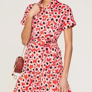 Orange  Floral Tie Waist Mini Dress
